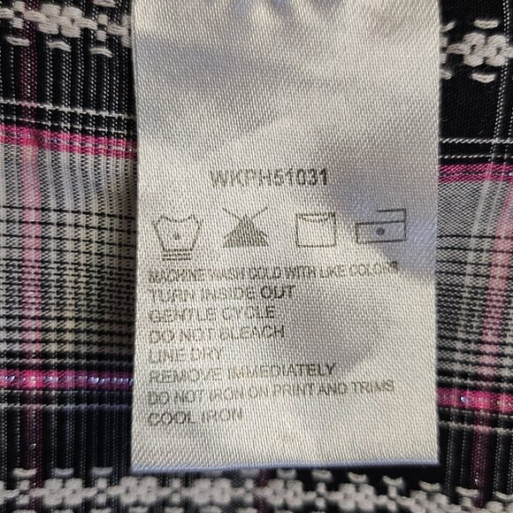 ROCK 47 BY WRANGLER Pink/Black/Grey Plaid Embroidered Western Shirt Size XXL - Picture 9 of 10